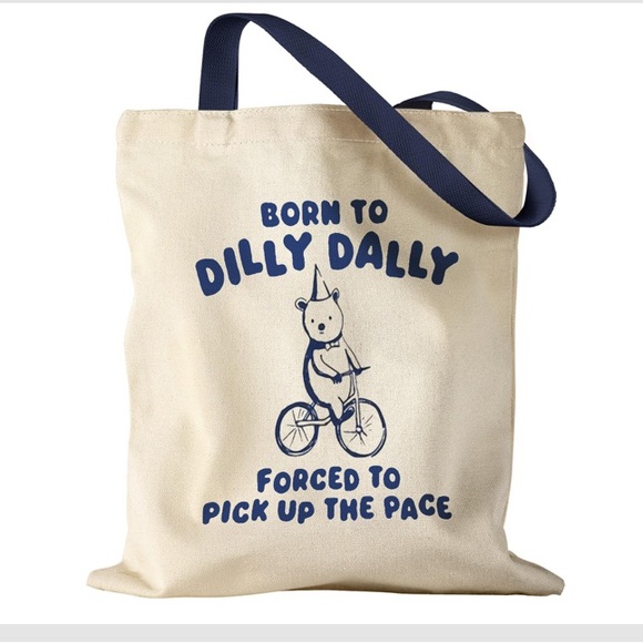 Cream Tote Bag with Blue Print - Picture 1 of 1